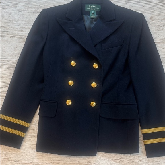 Lauren Ralph Lauren Navy Double Breasted Wool Captain Blazer Gold Buttons 6P - Picture 3 of 14